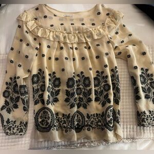 Anthropologie Floral Ruffle silk/poly blend Blouse, fully lined
